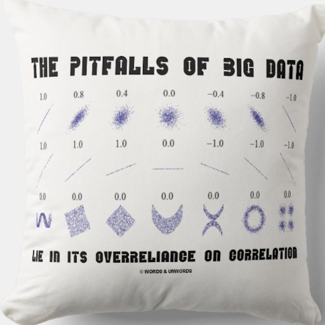 The Pitfalls Of Big Data Overreliance Correlation Throw Pillow (Correlation humor throw pillow for any statistician who understands the pitfalls of big data)