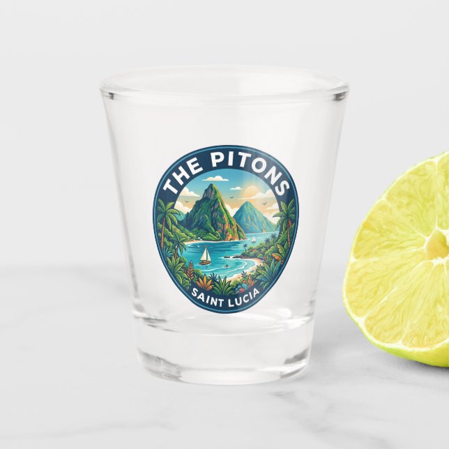 The Pitons Saint Lucia Shot Glass (Front)