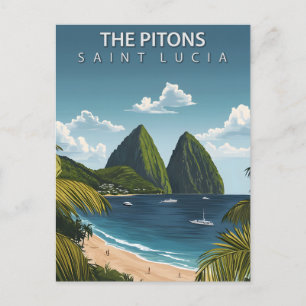 The Pitons Saint Lucia Vintage Travel Postcard
