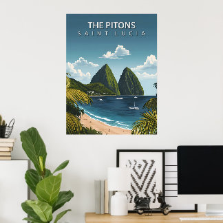 The Pitons – Vintage Travel Poster of Saint Lucia