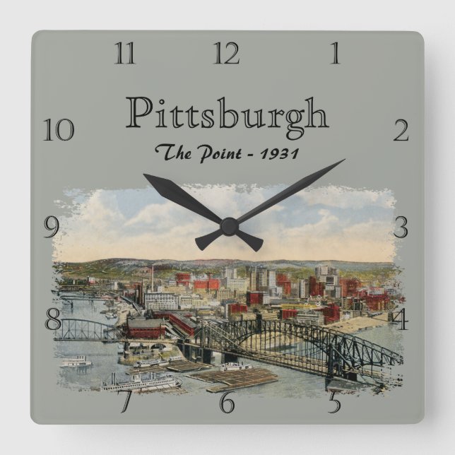The Pittsburgh Point 1931 Custom Square Wall Clock (Front)