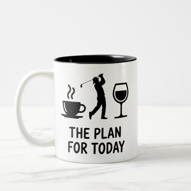 The Plane For Today Funny Golf Wine Coffee Golfer  Two-Tone Coffee Mug (Left)