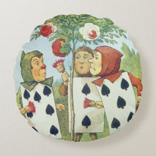 The Playing Cards Painting the Rose Bush Round Pillow