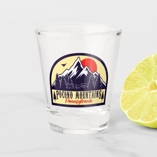 The Poconos Pennsylvania PA Mountain Gift Retro Shot Glass (Front)