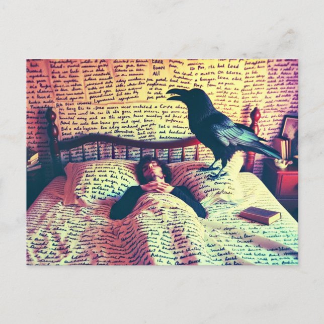 The Poet Sleeps Raven Watches Postcard (Front)