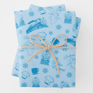 The Polar Express   Blue Holiday Icon Pattern Wrapping Paper Sheet