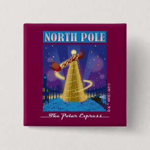 The Polar Express   North Pole Vintage Travel Art 2 Inch Square Button
