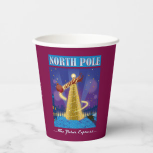 The Polar Express   North Pole Vintage Travel Art Paper Cups