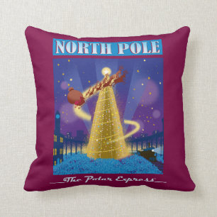 The Polar Express   North Pole Vintage Travel Art Throw Pillow