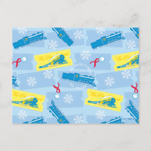 The Polar Express   Retro Train & Ticket Pattern Holiday Postcard