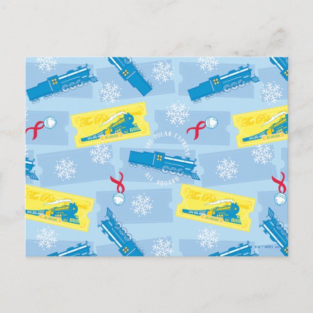 The Polar Express | Retro Train & Ticket Pattern Holiday Postcard (Front)