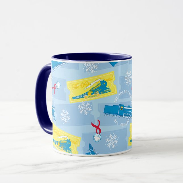 The Polar Express | Retro Train & Ticket Pattern Mug (Front Left)