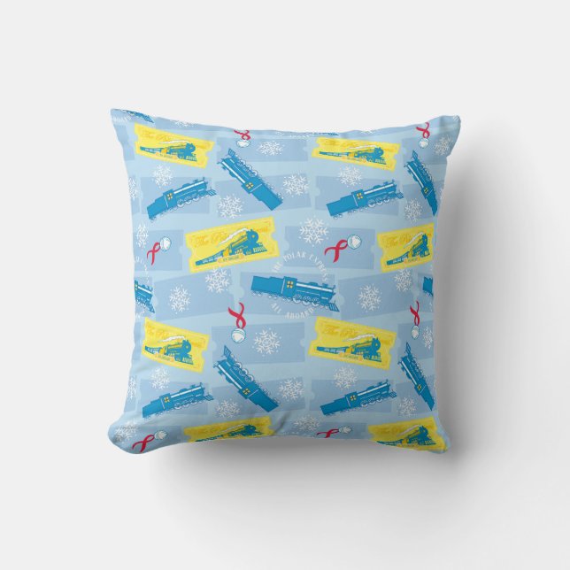 The Polar Express | Retro Train & Ticket Pattern Throw Pillow (Front)