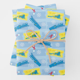 The Polar Express   Retro Train & Ticket Pattern Wrapping Paper Sheet