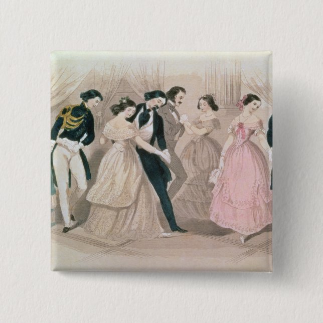 The Polka Fashions, from Godey's Lady's Book 2 Inch Square Button (Front)