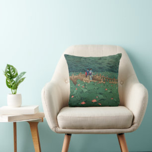 The Pond at Benten Shrine in Shiba Kawase Hasui Throw Pillow