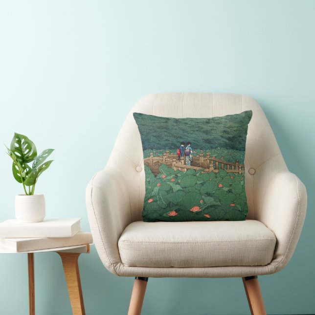 The Pond at Benten Shrine in Shiba Kawase Hasui  Throw Pillow (Chair)