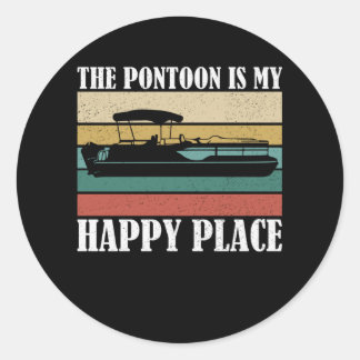 The Pontoon Is My Happy Place Boat Retro Classic Round Sticker