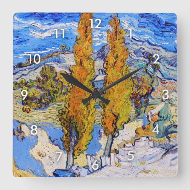 The Poplars at Saint-Rémy, Van Gogh Square Wall Clock (Front)