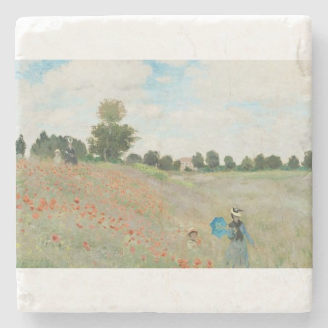 The Poppy Field near Argenteuil by Claude Monet Stone Coaster (Front)