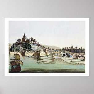 The port and town of Malacca, Malaysia, illustrati Poster