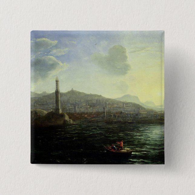 The Port of Genoa, Sea View 2 Inch Square Button (Front)