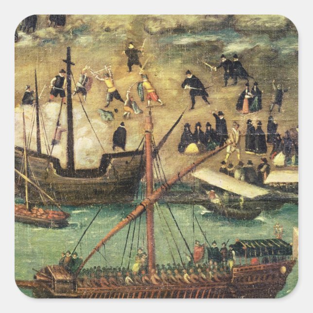 The Port of Seville, c.1590 Square Sticker (Front)