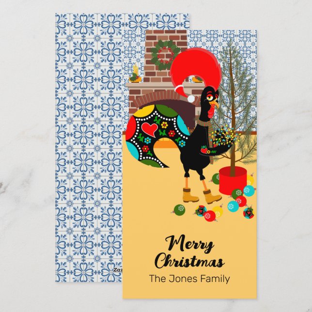 The Portuguese Rooster and the lights of Christmas Holiday Card (Front/Back)
