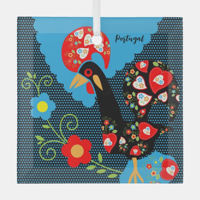 The Portuguese Rooster Glass Ornament (Front)