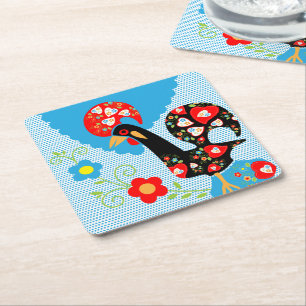 The Portuguese Rooster of Barcelos Square Paper Coaster