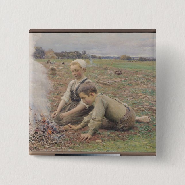 The Potato Gatherers, 1898 2 Inch Square Button (Front)