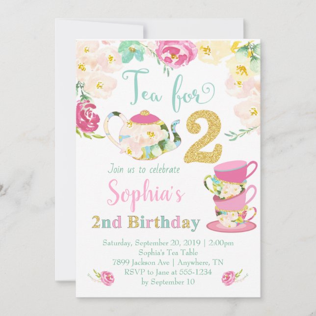 Thé pour deux filles Invitation au 2e anniversaire (Devant)