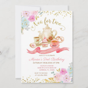 Thé pour deux fleurs roses Invitation fête d'anniv