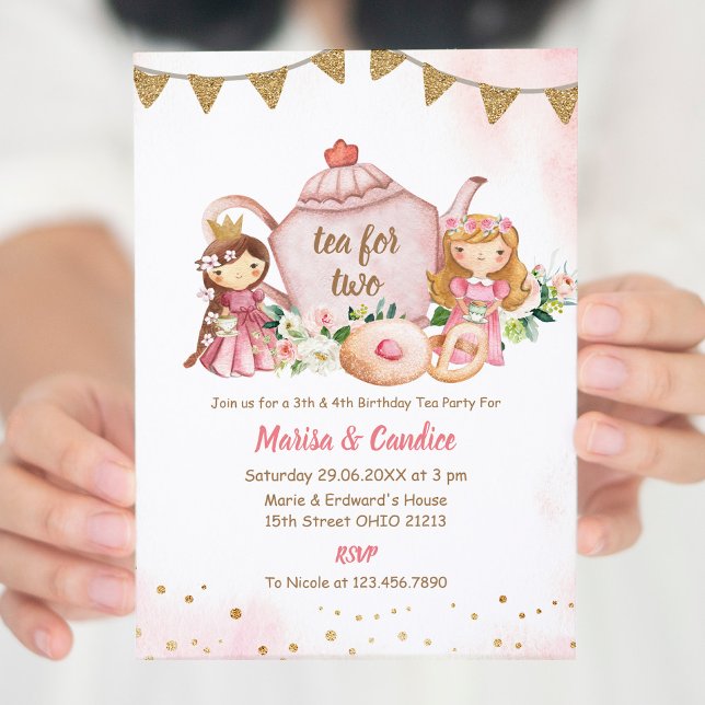 Thé pour deux frères et soeurs Invitation d'annive (Créateur téléchargé)
