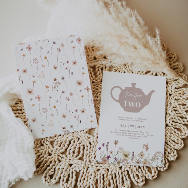 Thé Pour Deux Invitation Florale Anniversaire (Tea For Two Floral Birthday Invitation)