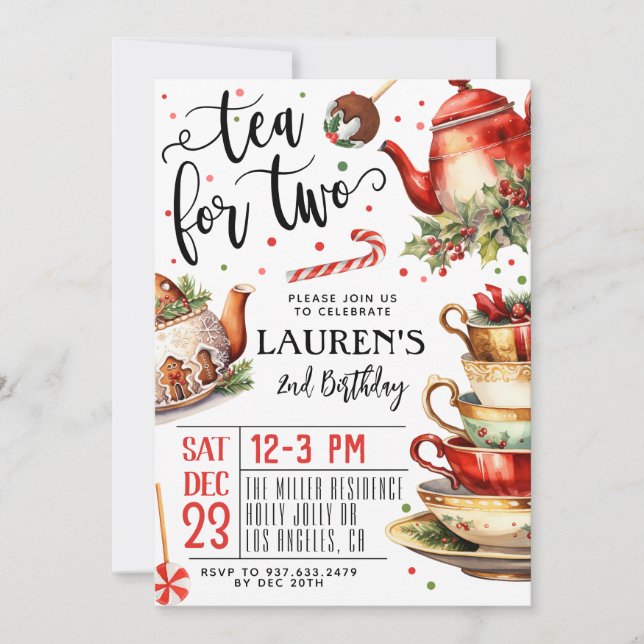 Thé pour deux Noël 2 Anniversaire Invitation (Devant)