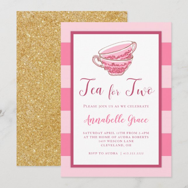 Thé pour invitation d'anniversaire de deux roses (Devant / Derrière)
