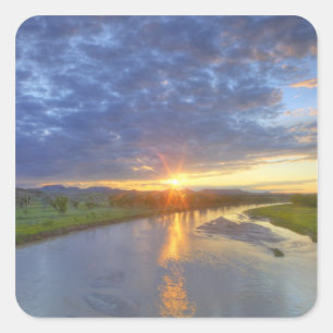 The Powder River catches last light in Custer Square Sticker