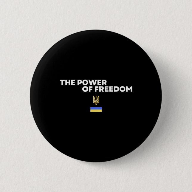 The Power Of Freedom Trident Ukrainian Flag Symbol 2 Inch Round Button (Front)