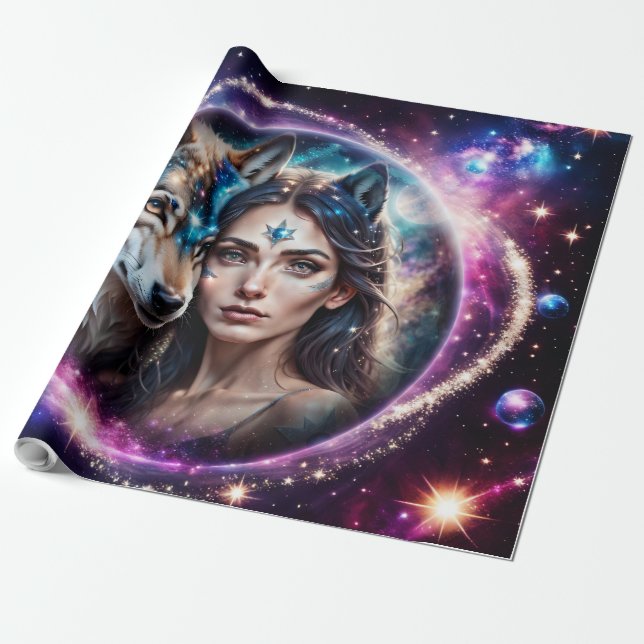 The power of the mystical wolf  wrapping paper (Unrolled)