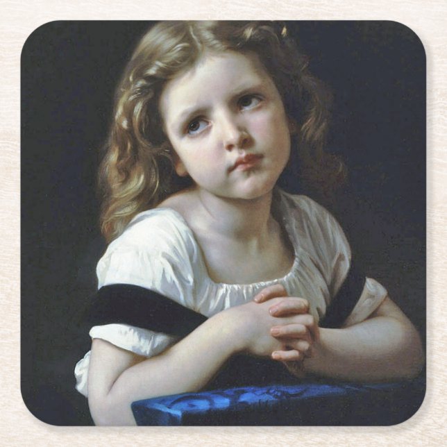 The Prayer, Bouguereau Square Paper Coaster (Front)