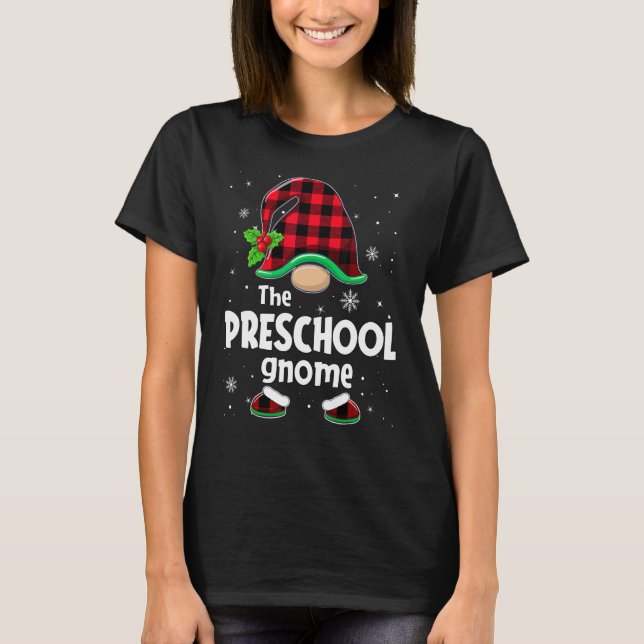 The Preschool Gnome Buffalo Plaid Christmas Matchi T-Shirt (Front)