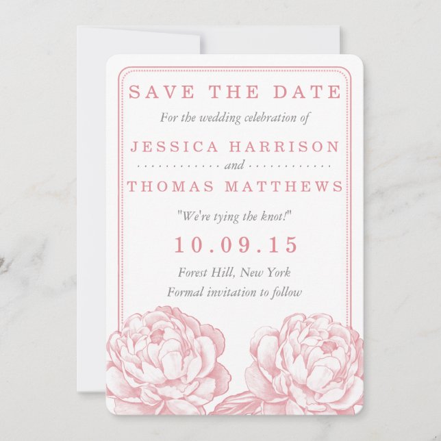 The Pretty Peony Floral Wedding Collection Save The Date (Front)