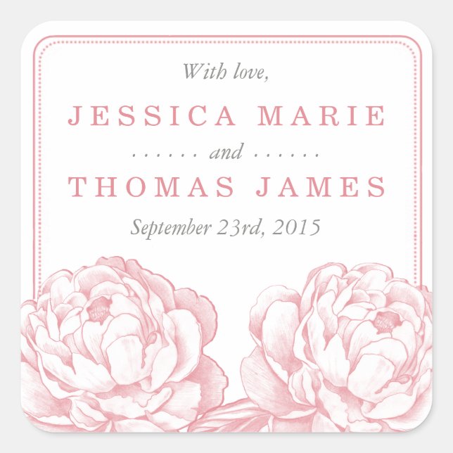 The Pretty Peony Floral Wedding Collection Square Sticker (Front)