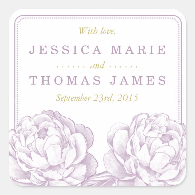 The Pretty Peony Floral Wedding Collection Square Sticker (Front)