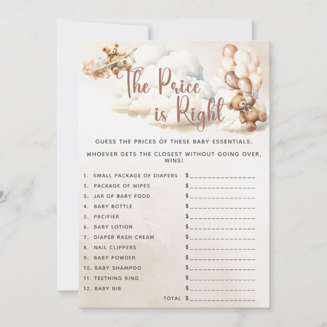 THE PRICE IS RIGHT Baby Shower Game Bear Balloons Invitation (Front)