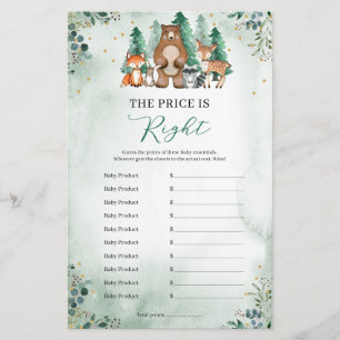 The price is right Baby Shower game woodland green