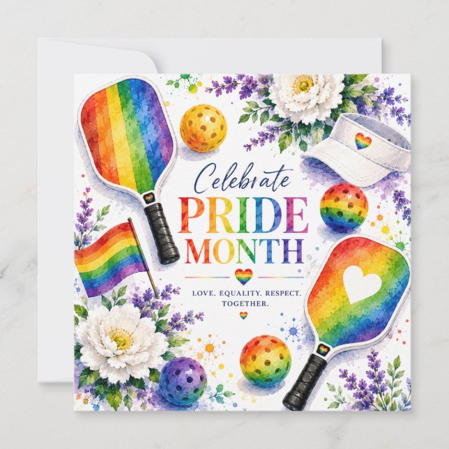 The Pride Pickleball Rainbow themed Invitation (Front)
