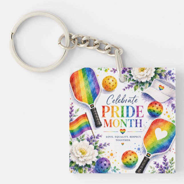 The Pride Pickleball Rainbow themed Keychain (Front)