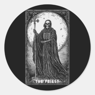 The Priest Tarot Card Occult Goth Halloween Skelet Classic Round Sticker